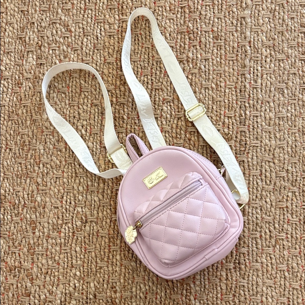 Betsey Johnson Light Pink Quilted Mini Backpack Crossbody